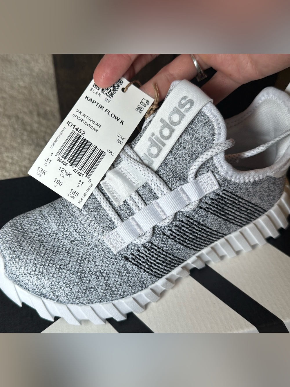 Adidas Kaptir Flow 13 youth adidas Kids' White & Gray Kaptir Flow Knit Sneakers